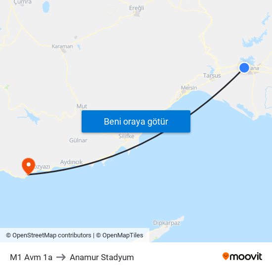 M1 Avm 1a to Anamur Stadyum map