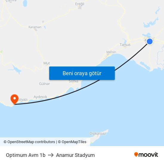 Optimum Avm 1b to Anamur Stadyum map