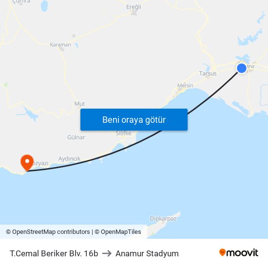 T.Cemal Beriker Blv. 16b to Anamur Stadyum map