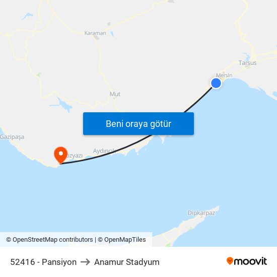 52416 - Pansiyon to Anamur Stadyum map