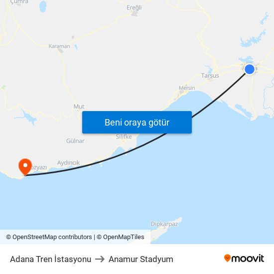 Adana Tren İstasyonu to Anamur Stadyum map