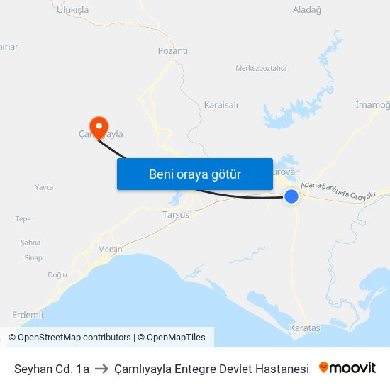 Seyhan Cd. 1a to Çamlıyayla Entegre Devlet Hastanesi map