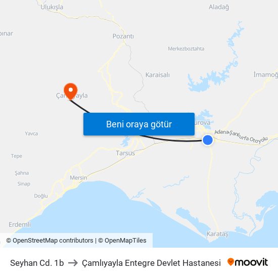 Seyhan Cd. 1b to Çamlıyayla Entegre Devlet Hastanesi map