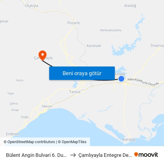 Bülent Angin Bulvari 6. Durak (Duygu Cafe) to Çamlıyayla Entegre Devlet Hastanesi map