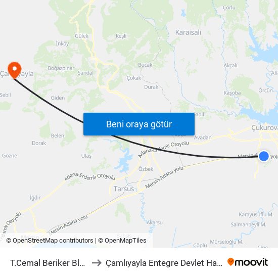 T.Cemal Beriker Blv. 16b to Çamlıyayla Entegre Devlet Hastanesi map