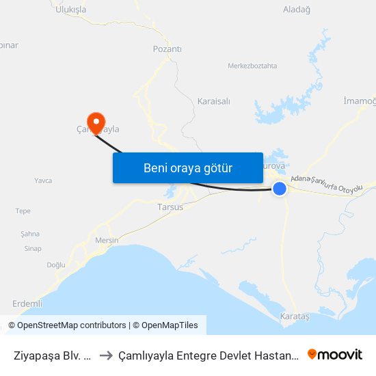 Ziyapaşa Blv. 1a to Çamlıyayla Entegre Devlet Hastanesi map