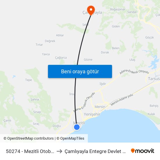 50274 - Mezitli Otoban Yolu to Çamlıyayla Entegre Devlet Hastanesi map