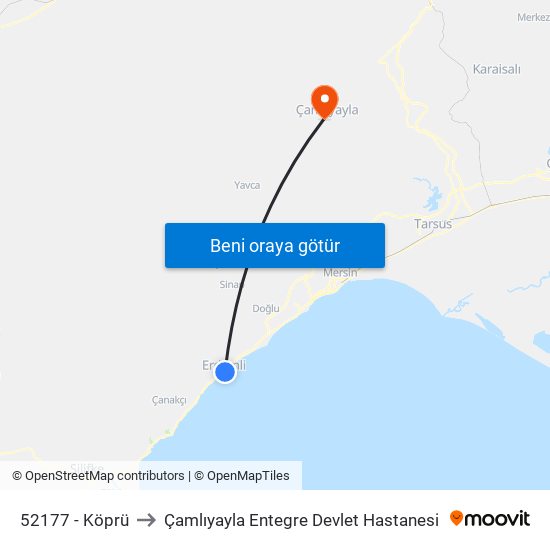 52177 - Köprü to Çamlıyayla Entegre Devlet Hastanesi map