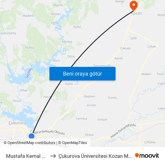 Mustafa Kemal Paşa Blv. 7b to Çukurova Üniversitesi Kozan Meslek Yüksekokulu map