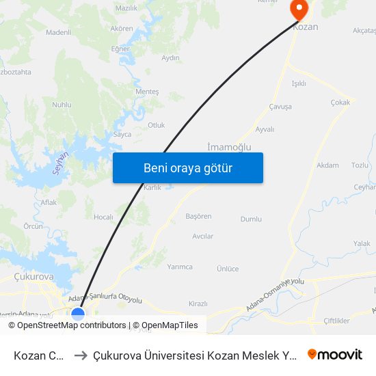 Kozan Cd. 5a to Çukurova Üniversitesi Kozan Meslek Yüksekokulu map