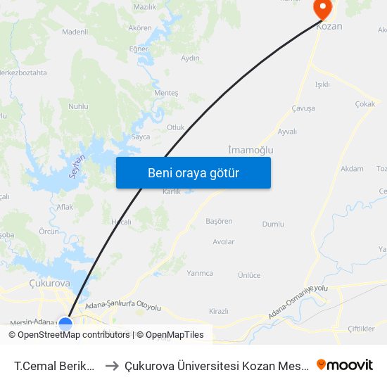 T.Cemal Beriker Blv. 9a to Çukurova Üniversitesi Kozan Meslek Yüksekokulu map