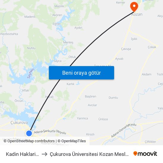 Kadin Haklari Duraği to Çukurova Üniversitesi Kozan Meslek Yüksekokulu map