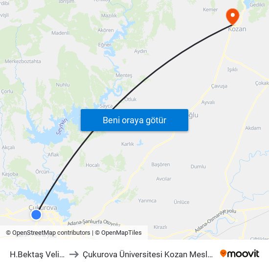 H.Bektaş Veli Blv. 1b to Çukurova Üniversitesi Kozan Meslek Yüksekokulu map