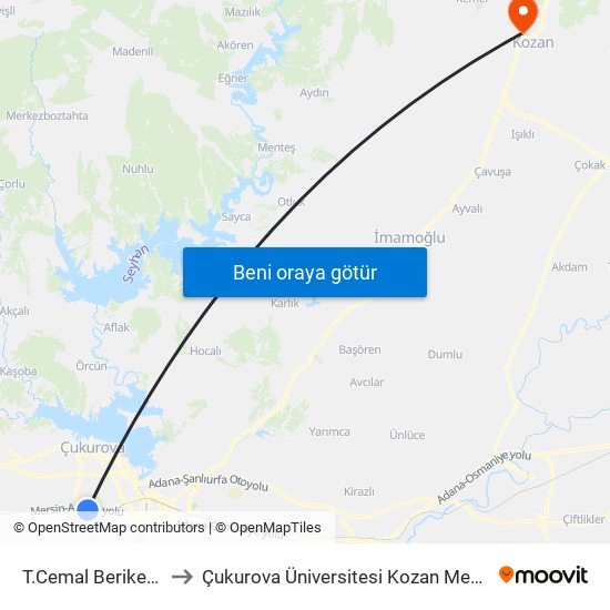 T.Cemal Beriker Blv. 16b to Çukurova Üniversitesi Kozan Meslek Yüksekokulu map