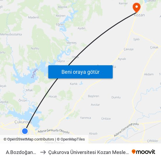 A.Bozdoğanoğlu 5a to Çukurova Üniversitesi Kozan Meslek Yüksekokulu map