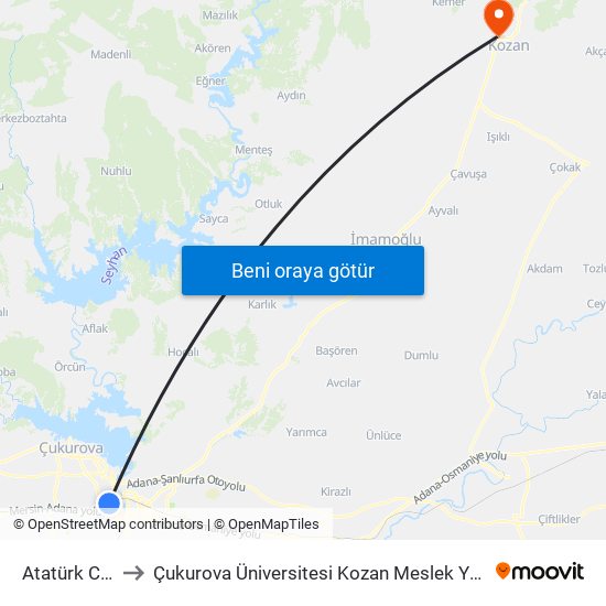 Atatürk Cd 5a to Çukurova Üniversitesi Kozan Meslek Yüksekokulu map