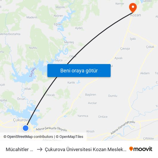 Mücahitler Cd. 1a to Çukurova Üniversitesi Kozan Meslek Yüksekokulu map