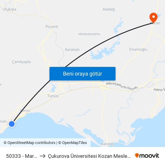 50333 - Martı Otel to Çukurova Üniversitesi Kozan Meslek Yüksekokulu map