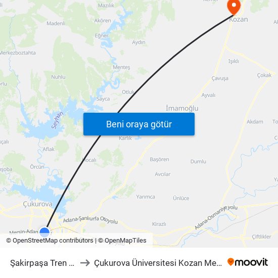 Şakirpaşa Tren İstasyonu to Çukurova Üniversitesi Kozan Meslek Yüksekokulu map