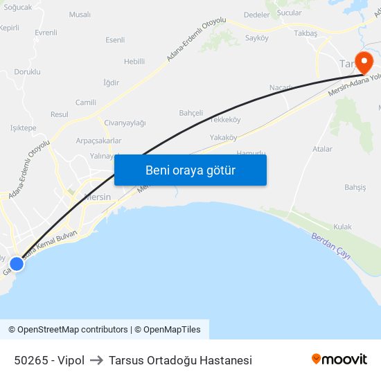 50265 - Vipol to Tarsus Ortadoğu Hastanesi map