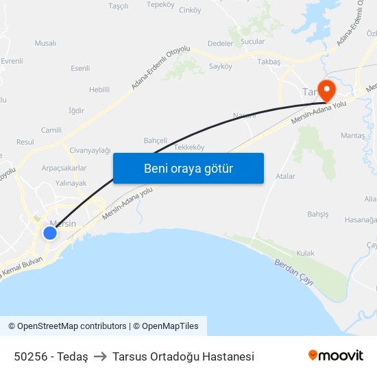 50256 - Tedaş to Tarsus Ortadoğu Hastanesi map