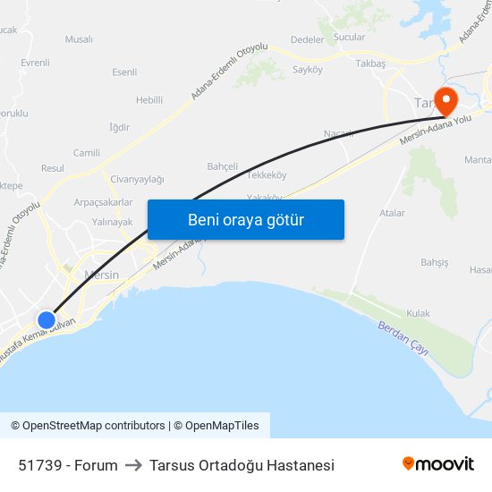51739 - Forum to Tarsus Ortadoğu Hastanesi map