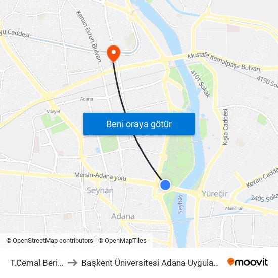 T.Cemal Beriker Blv. 1a to Başkent Üniversitesi Adana Uygulama Ve Araştırma Merkezi map