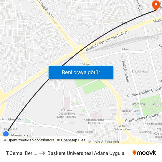 T.Cemal Beriker Blv. 9a to Başkent Üniversitesi Adana Uygulama Ve Araştırma Merkezi map