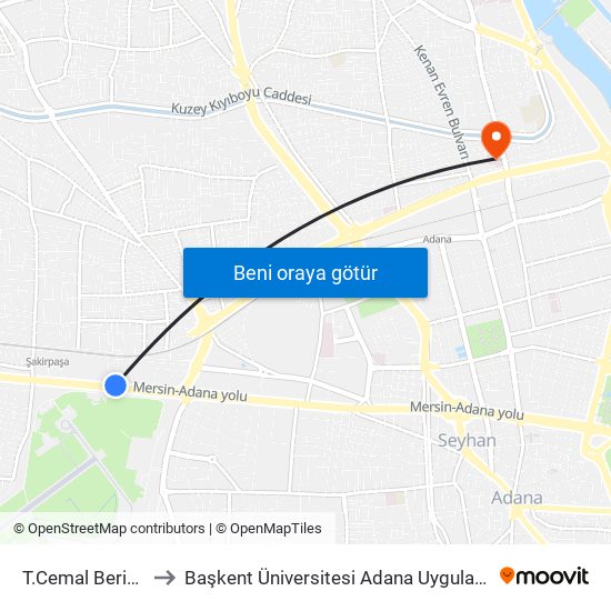 T.Cemal Beriker Blv. 10a to Başkent Üniversitesi Adana Uygulama Ve Araştırma Merkezi map