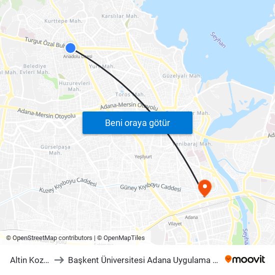 Altin Koza Parki to Başkent Üniversitesi Adana Uygulama Ve Araştırma Merkezi map