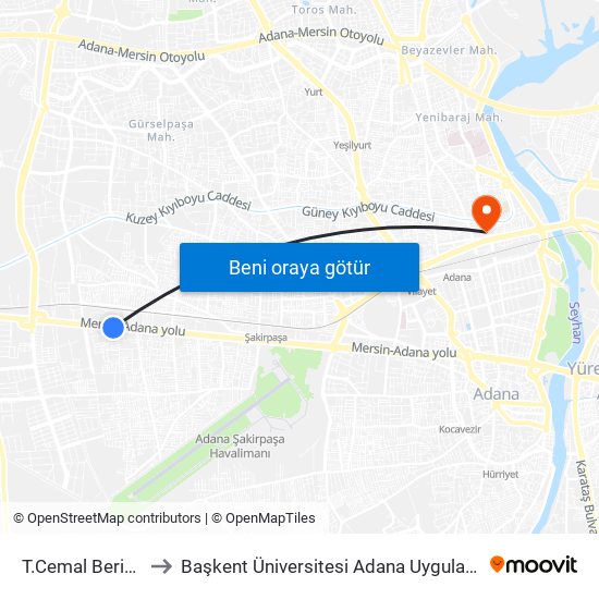 T.Cemal Beriker Blv. 16b to Başkent Üniversitesi Adana Uygulama Ve Araştırma Merkezi map