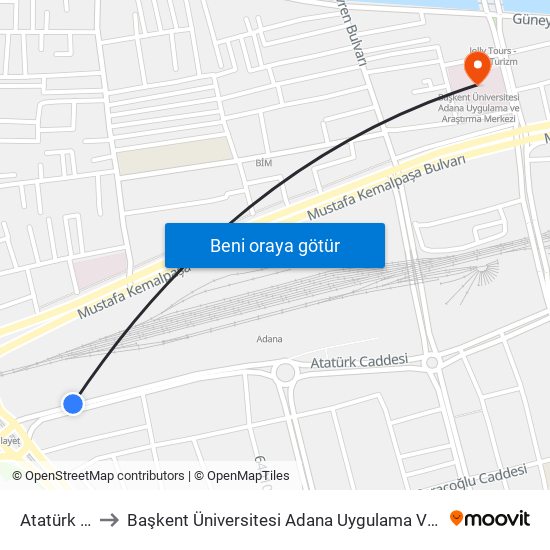 Atatürk Cd 6a to Başkent Üniversitesi Adana Uygulama Ve Araştırma Merkezi map