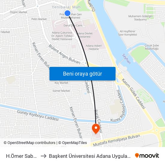 H.Ömer Sabanci Blv. 1b to Başkent Üniversitesi Adana Uygulama Ve Araştırma Merkezi map