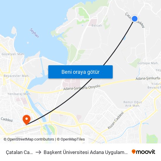 Çatalan Caddesi 6a to Başkent Üniversitesi Adana Uygulama Ve Araştırma Merkezi map