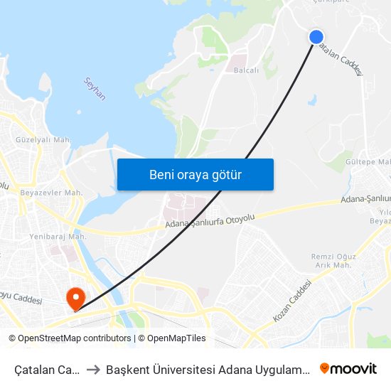 Çatalan Caddesi 4a to Başkent Üniversitesi Adana Uygulama Ve Araştırma Merkezi map
