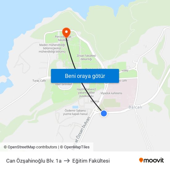 Can Özşahinoğlu Blv. 1a to Eğitim Fakültesi map