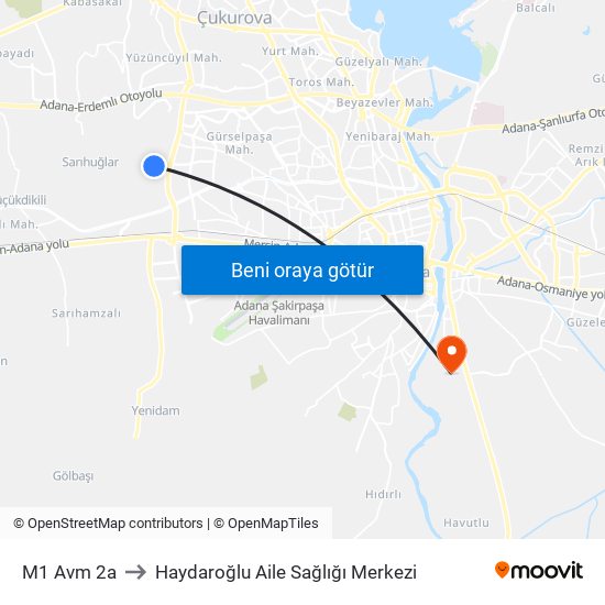 M1 Avm 2a to Haydaroğlu Aile Sağlığı Merkezi map