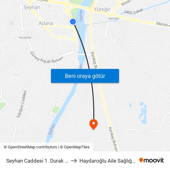 Seyhan Caddesi 1. Durak Taşköprü to Haydaroğlu Aile Sağlığı Merkezi map