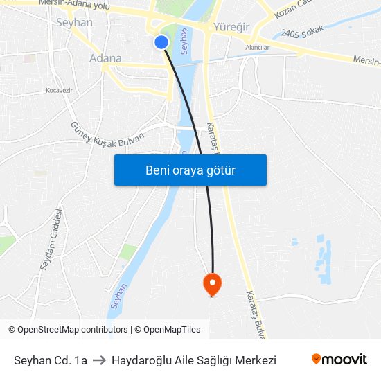 Seyhan Cd. 1a to Haydaroğlu Aile Sağlığı Merkezi map