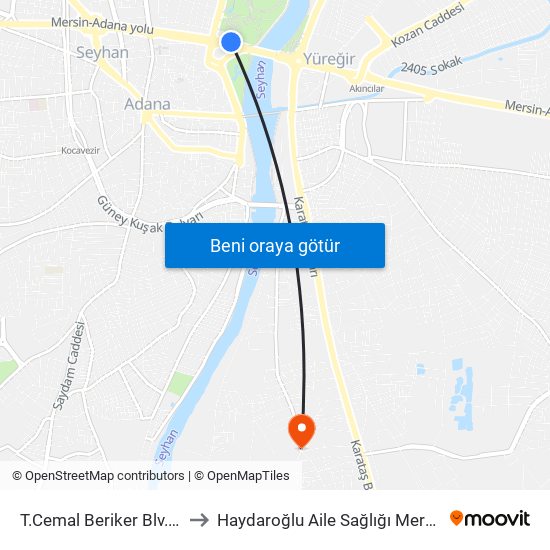 T.Cemal Beriker Blv. 1a to Haydaroğlu Aile Sağlığı Merkezi map