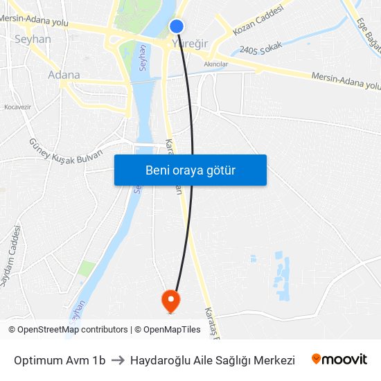 Optimum Avm 1b to Haydaroğlu Aile Sağlığı Merkezi map