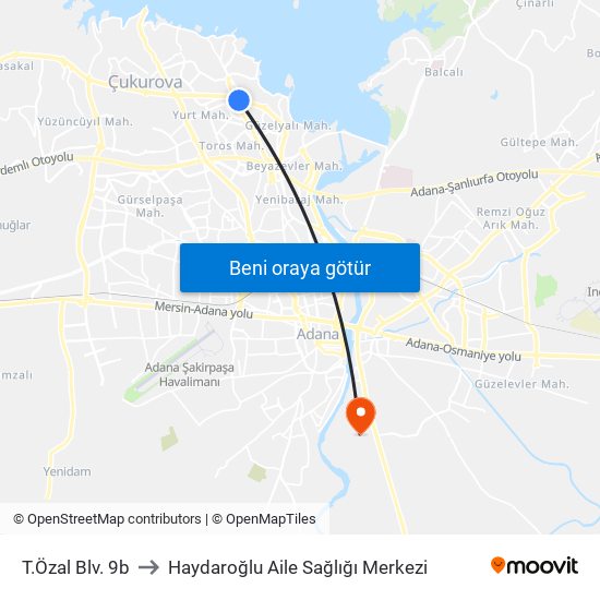 T.Özal Blv. 9b to Haydaroğlu Aile Sağlığı Merkezi map