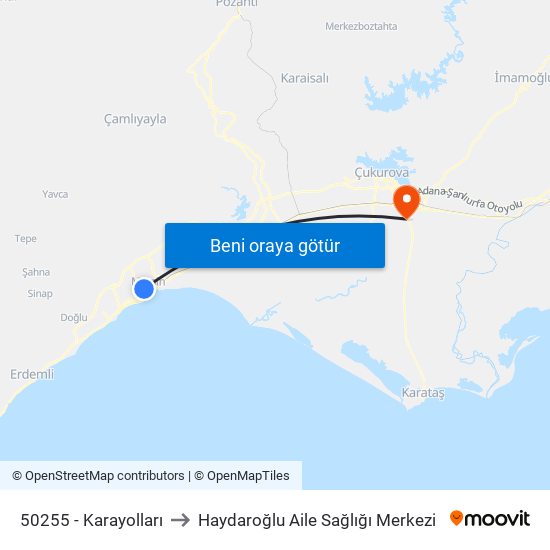 50255 - Karayolları to Haydaroğlu Aile Sağlığı Merkezi map