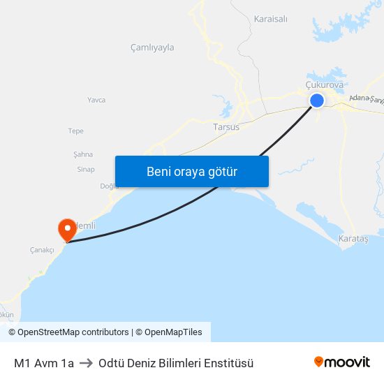 M1 Avm 1a to Odtü Deniz Bilimleri Enstitüsü map