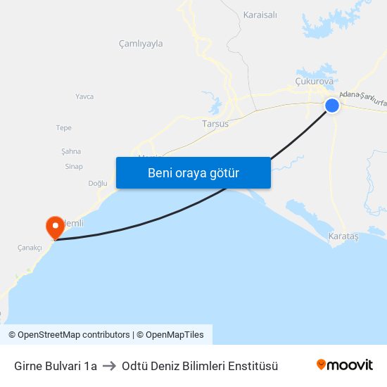 Girne Bulvari 1a to Odtü Deniz Bilimleri Enstitüsü map