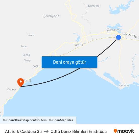 Atatürk Caddesi 3a to Odtü Deniz Bilimleri Enstitüsü map