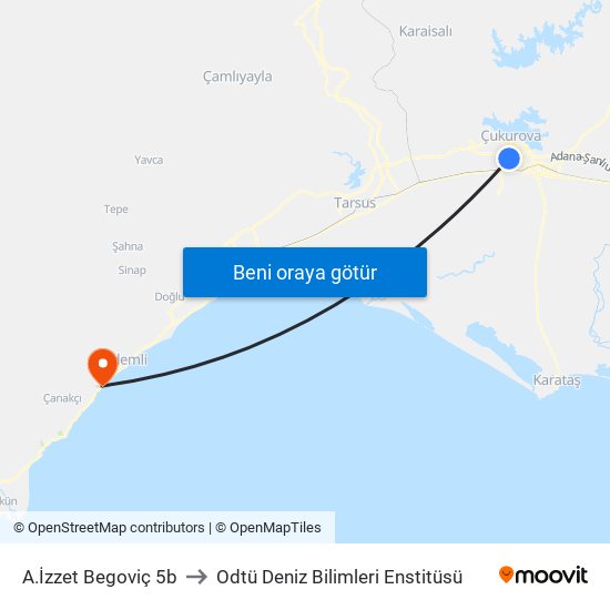 A.İzzet Begoviç 5b to Odtü Deniz Bilimleri Enstitüsü map