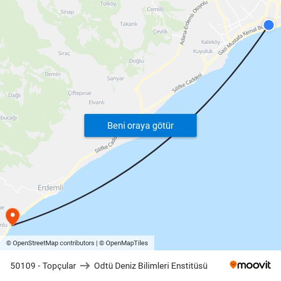 50109 - Topçular to Odtü Deniz Bilimleri Enstitüsü map