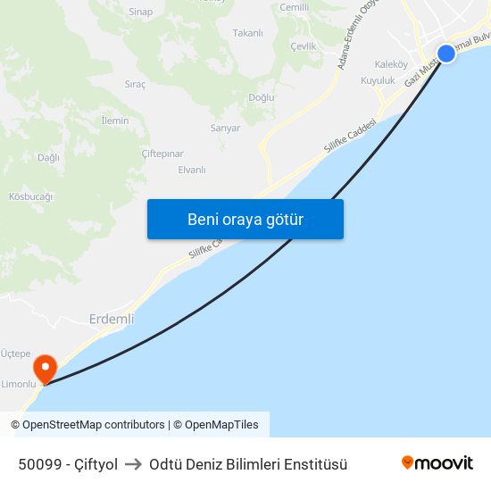 50099 - Çiftyol to Odtü Deniz Bilimleri Enstitüsü map