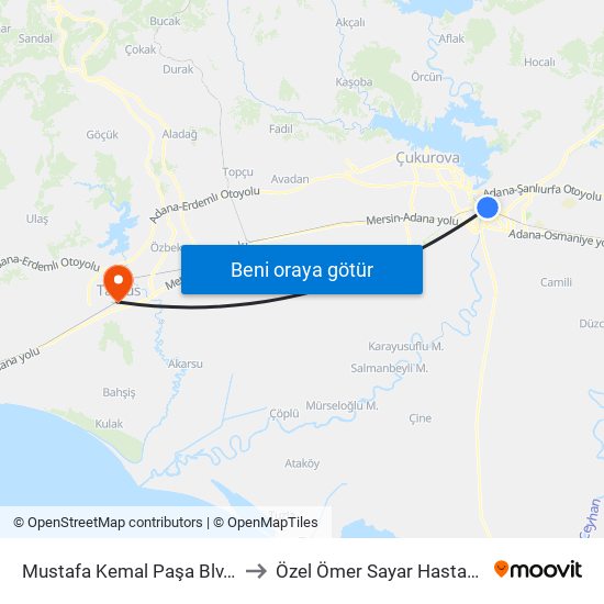 Mustafa Kemal Paşa Blv. 9b to Özel Ömer Sayar Hastanesi map